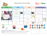 Menus du 26 au 29 mai